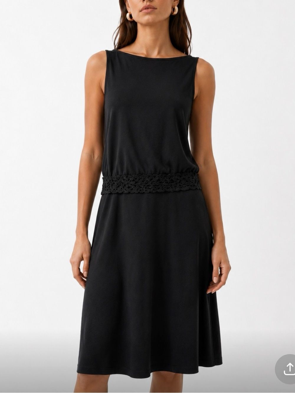 J.JILL Classic Sleeveless Black Dress with Crochet Waist Size Small